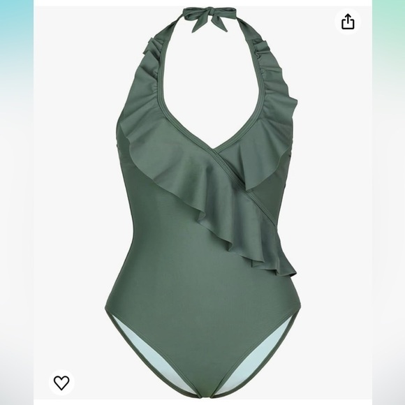 CUPSHE Women's One Piece Halter V Neck Ruffle Backless Swimsuit New Large - Picture 2 of 8